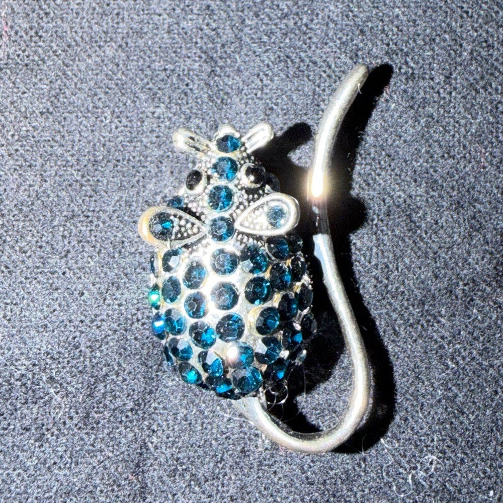 Sparkling Blue Rhinestone Mouse Brooch